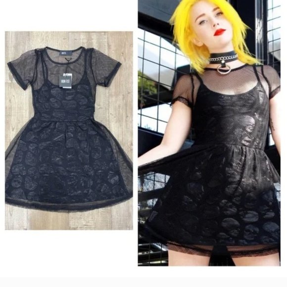 Iron Fist Skullz Club Mesh Dresses In BLACK: Plus Sizes - Picture 2 of 5